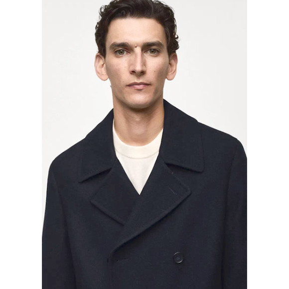 NEW MANGO MNG BLACK DOUBLE BREASTED WOOL BUTTON PEACOAT JACKET COAT SZ M - Picture 3 of 9